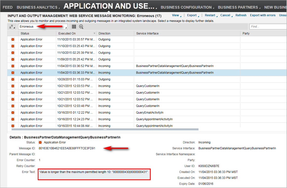 SAP C4C ERROR [ItemIgnore]Service Processing Error; More